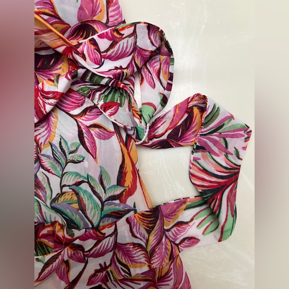Julia Jordan floral belted dress - size 16 - cream/pink/green - Picture 12 of 12